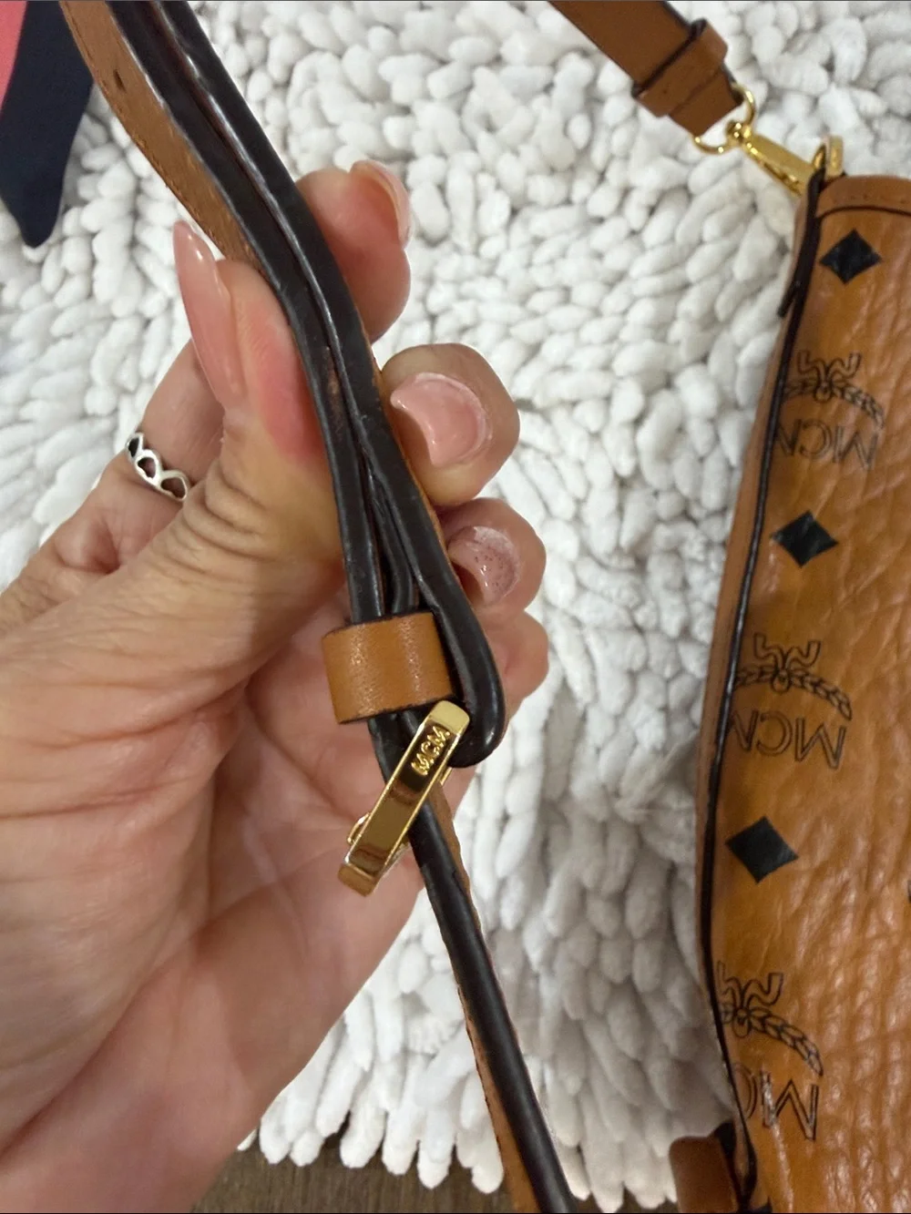 MCM Cognac Visetos Small Top-Handle Crossbody